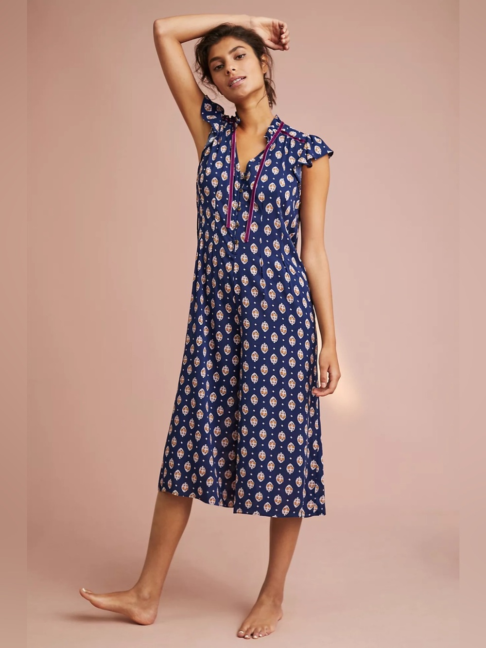 Anthropologie Floreat Floral Butterfly Sleeve Jumpsuit Romper